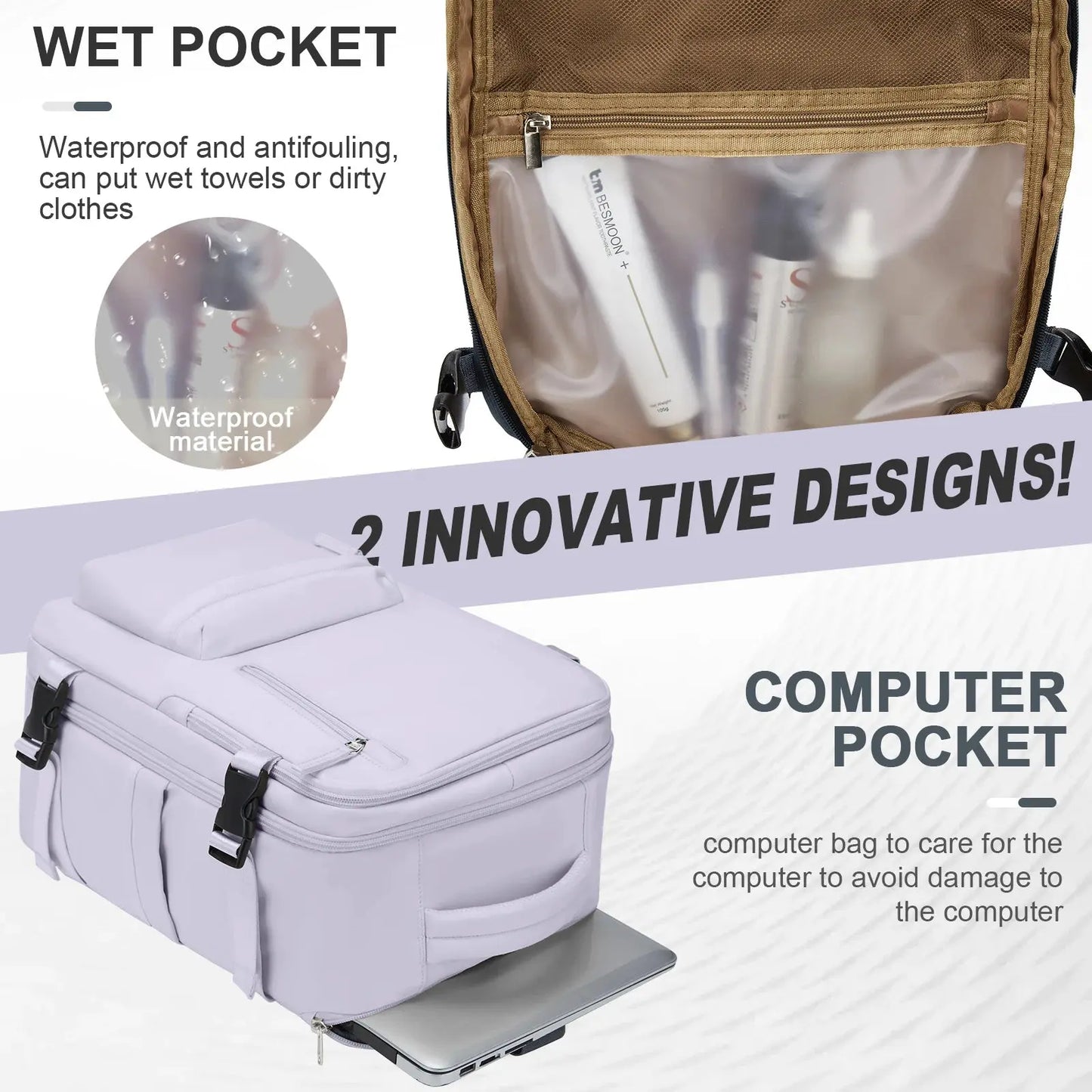 Women's Cabin Travel Backpack Laptop Bag Large Capacity Easyjet Carry-Ons 45x36x20 Backpack Ryanair 40x20x25 Water Resistant Bag - Novo Fusion
