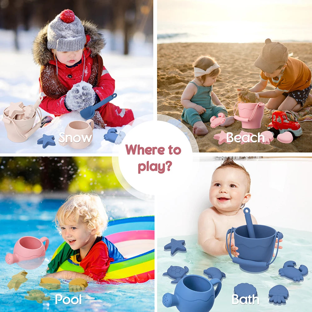 9PCS/8PCS Summer Beach Set Toys For Kids Digging Sand Plastic Bucket Watering Bottle Shovels Children Beach Water Game Toys Tool - Novo Fusion
