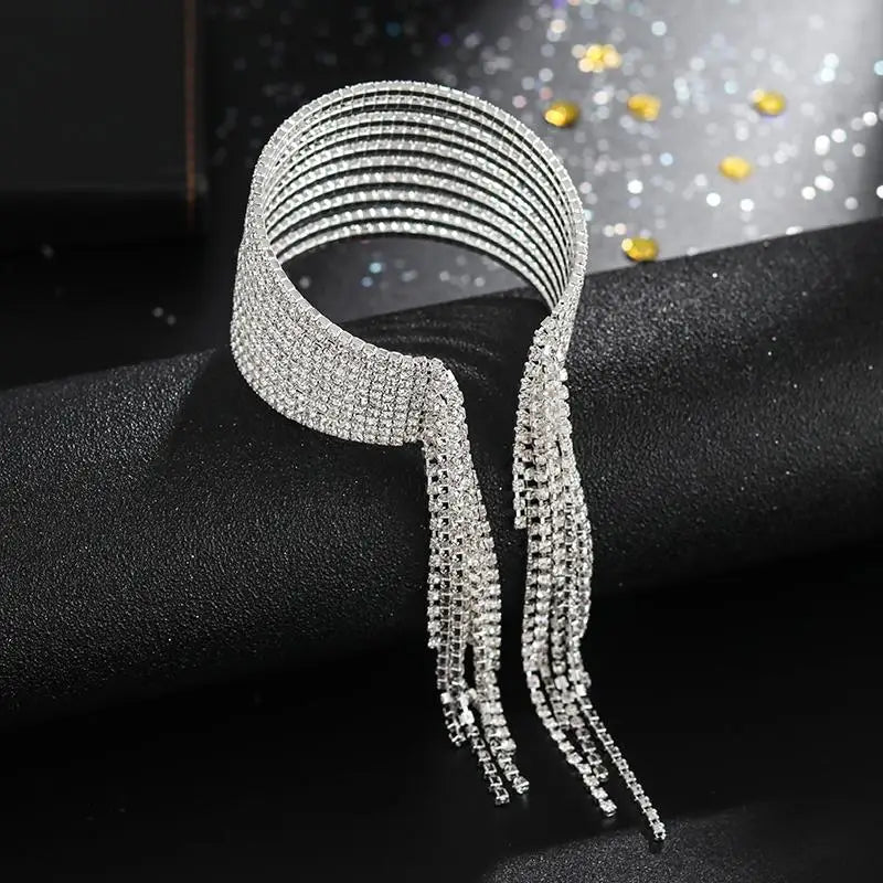 YFJEWE 10 Rows Rhinestone Bangle Bracelet Silver Plated Gold Color Metal Sparkly tassel Crystal Indian Bangles for Women B284 Novo Fusion - Chic Essentials for Life's Canvas