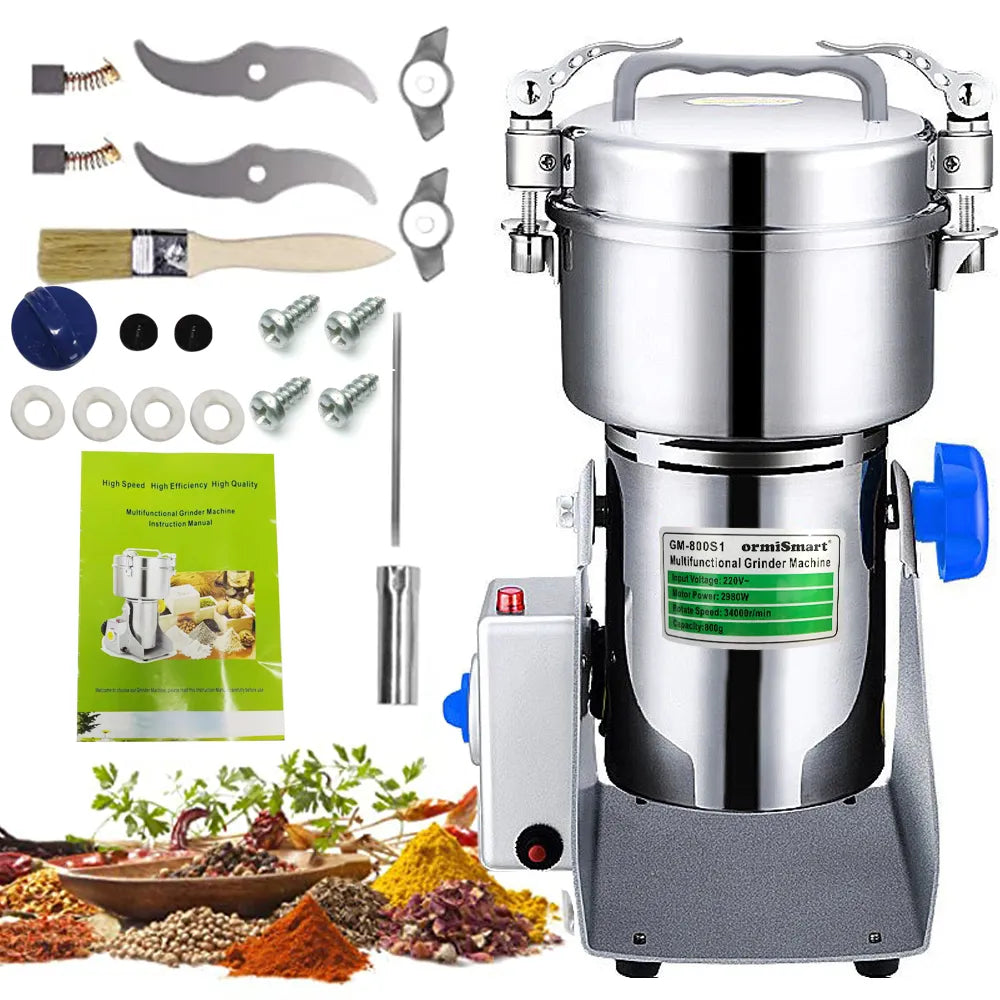 800G Spice Grinder Grain Herb Spices Mill Coffee Grinder Machine Swing Type Grains Grinder Medicine Wheat Mixer Dry Food Grinder - Novo Fusion