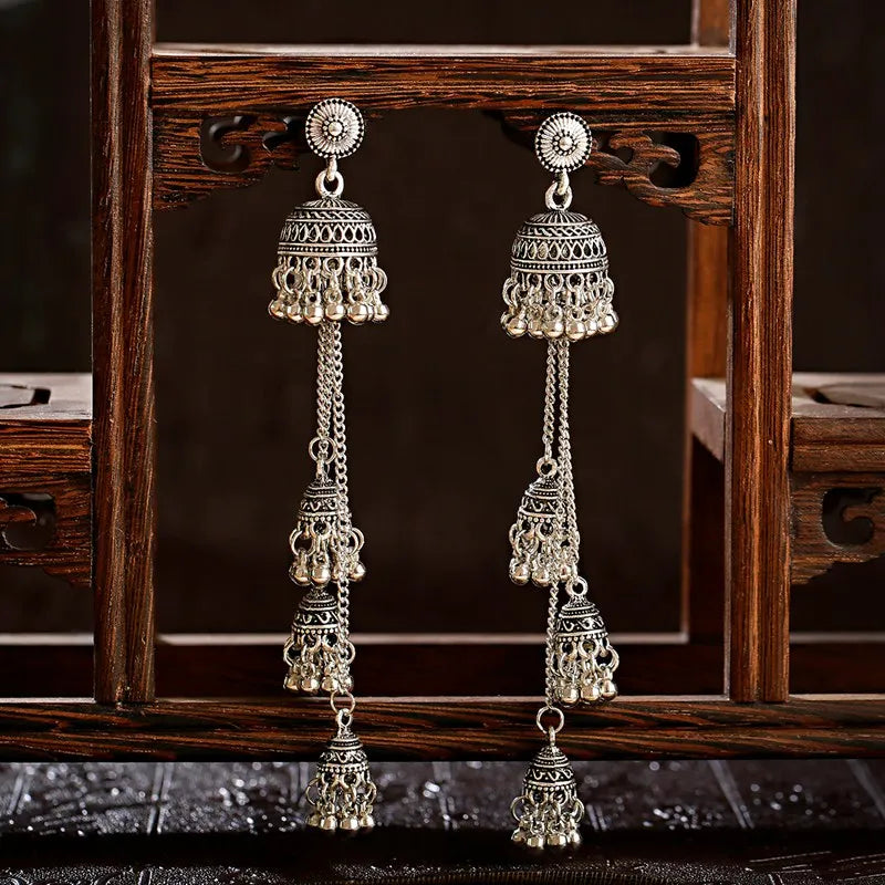 Retro Bollywood Oxidized Women Jhumka Indian Earrings Femmes 2020 Ethnic Gold Silver Color Afghan Bell Long Tassel Drop Earrings Novo Fusion - Chic Essentials for Life's Canvas