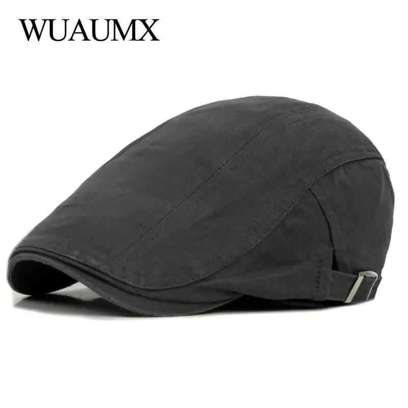 Casual Beret Hats Men Women Solid Forward cap Washed Cotton Beret Cap Spring Summer Flat Peaked Caps Painter Visor Adult - Novo Fusion