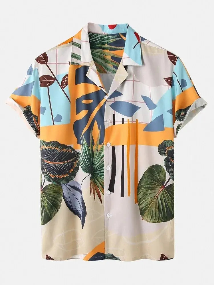 Mens Hawaiian Shirts & Shorts Tropical Turtle Leaf Print Beach Short Sleeve Swim Vacation Outfits Sets Two Pieces Beachwear - Novo Fusion