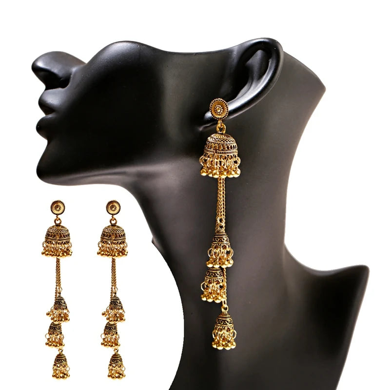 Retro Bollywood Oxidized Women Jhumka Indian Earrings Femmes 2020 Ethnic Gold Silver Color Afghan Bell Long Tassel Drop Earrings Novo Fusion - Chic Essentials for Life's Canvas