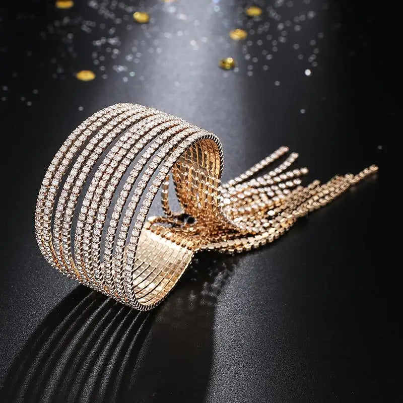 YFJEWE 10 Rows Rhinestone Bangle Bracelet Silver Plated Gold Color Metal Sparkly tassel Crystal Indian Bangles for Women B284 Novo Fusion - Chic Essentials for Life's Canvas