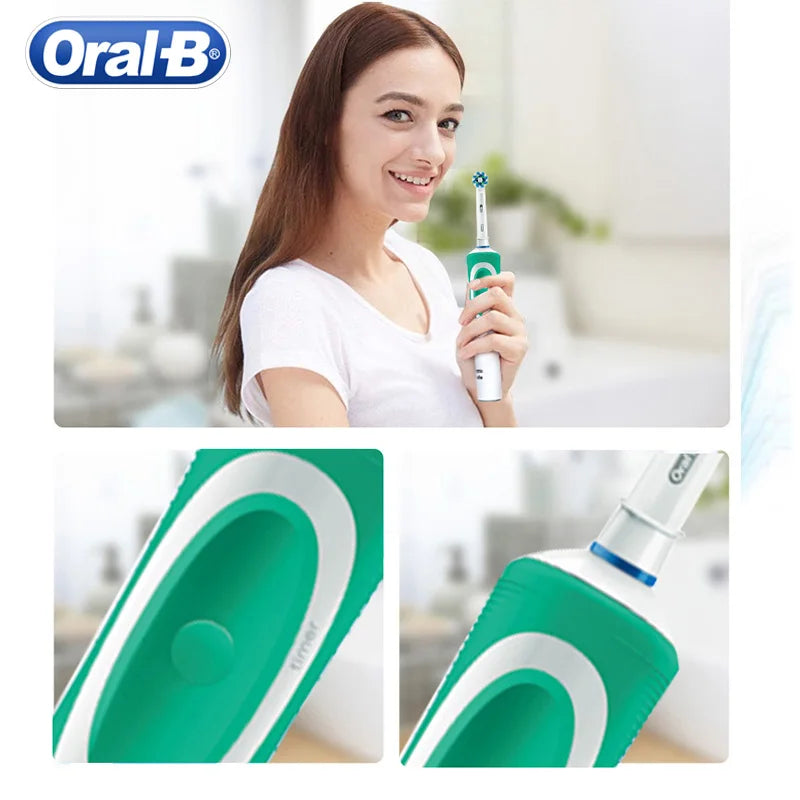 Oral B Electric Toothbrush 2D Rotary Vibration Clean Charging Tooth Brush Cross Action Bristle Oral Care 4 Gift Brush Heads Free - Novo Fusion