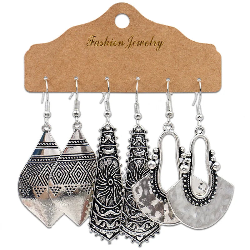 Antique Sliver-Plated Hollow Alloy Geometric Dangle Indian Earrings For Women Gypsy Jewelry Boho Ethnic Leaf Bell Tassel Earring Novo Fusion - Chic Essentials for Life's Canvas