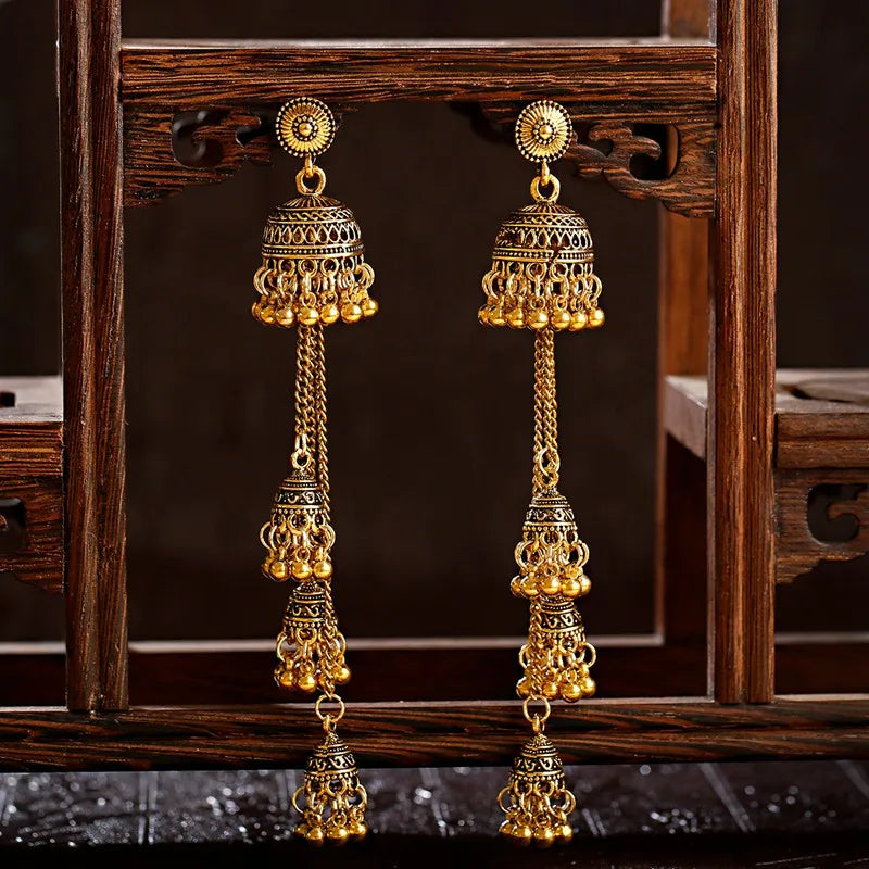 Retro Bollywood Oxidized Women Jhumka Indian Earrings Femmes 2020 Ethnic Gold Silver Color Afghan Bell Long Tassel Drop Earrings Novo Fusion - Chic Essentials for Life's Canvas
