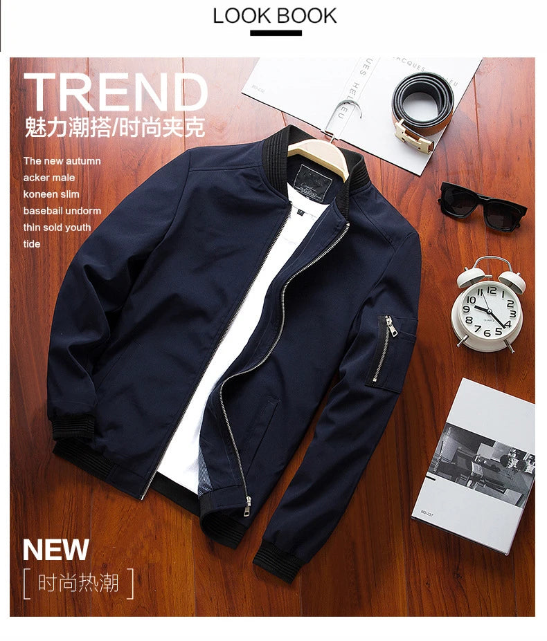 Men Bomber Jacket Thin Slim Long Sleeve baseball Jackets Mens Windbreaker Zipper Windbreaker Jacket Male Outwear Brand Clothing - Novo Fusion