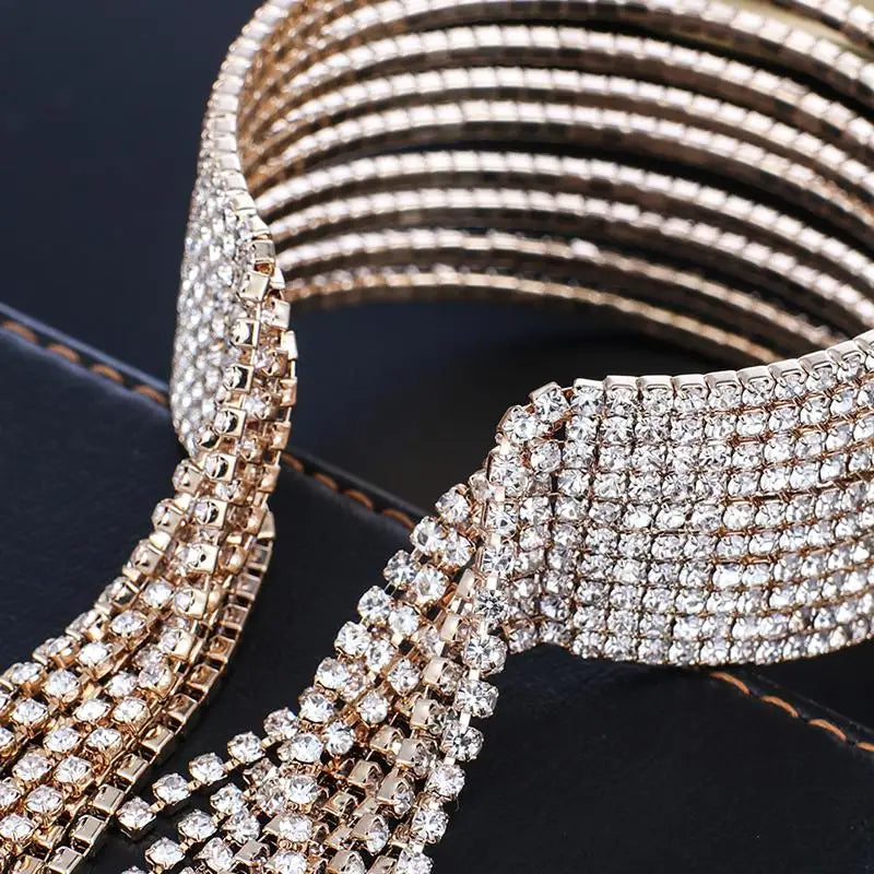 YFJEWE 10 Rows Rhinestone Bangle Bracelet Silver Plated Gold Color Metal Sparkly tassel Crystal Indian Bangles for Women B284 Novo Fusion - Chic Essentials for Life's Canvas