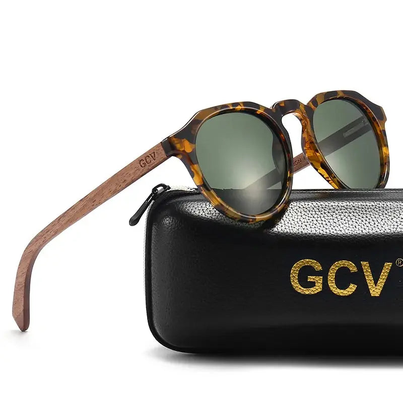 GCV Brand Advanced Walnut Wood Hawksbill Leopard Grain Frames Ultralight Sunglasses Men Women Female Polarized Delicate Fashion - Novo Fusion