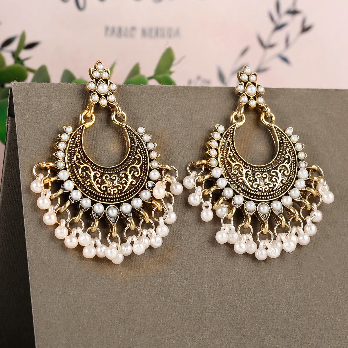 Luxury Retro Big Sector Carved Indian Earrings Fro Women Piercing Ethnic Bollywood Pearl Tassel Earrings - Novo Fusion