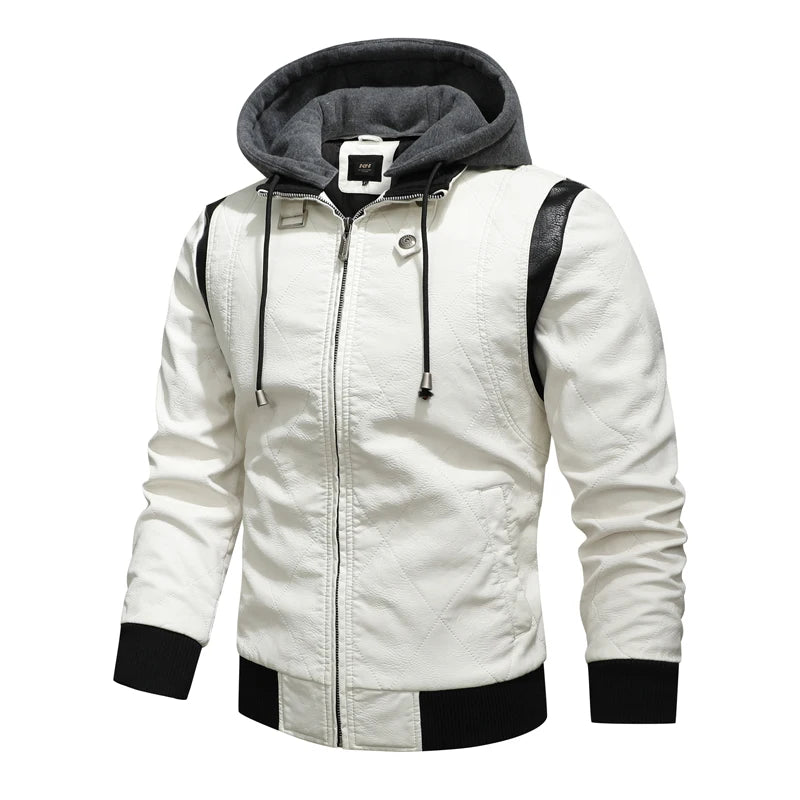 Autumn Winter Bomber Leather Jacket Men Scorpion Embroidery Hooded Jacket PU Leather Motorcycle Mens Ryan Gosling Drive Jacket - Novo Fusion