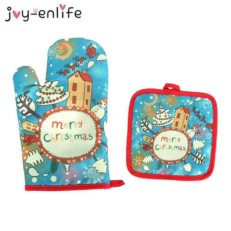 2pcs/set Christmas Baking Anti-Hot Gloves Pad Oven Dining BBQ Kitchen Mat New Year 2024 Natal Xmas Party Decoration Supplies - Novo Fusion