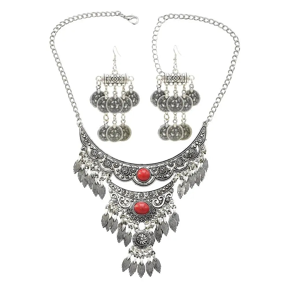 Color Crystal Coin Tassel Choker Necklace Earrings For Women Turkish Afghan Dress Indian Clothes Traditional Ethnic Jewelry Set Novo Fusion - Chic Essentials for Life's Canvas