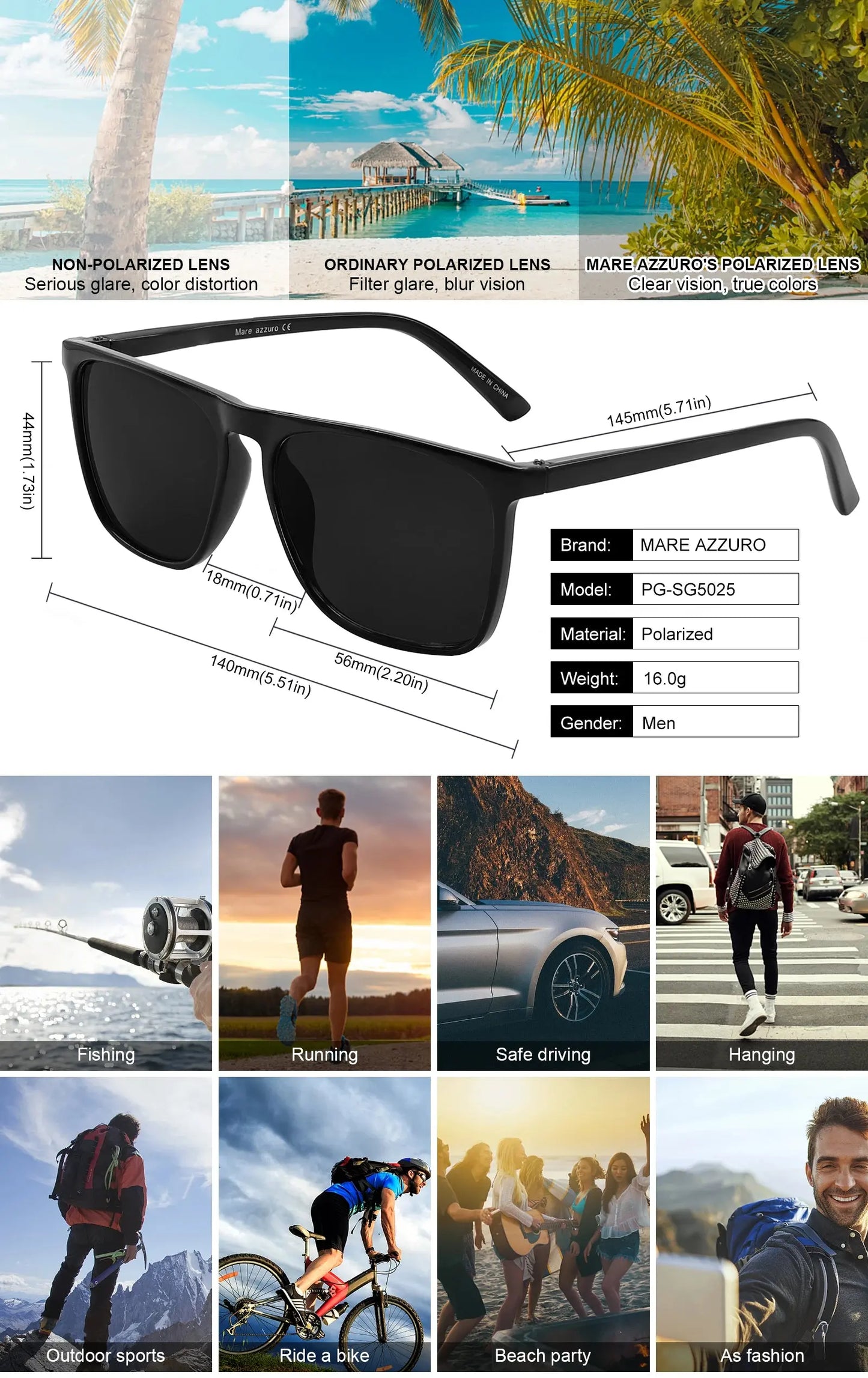 Mens Sunglasses Polarized Brand Designer Luxury Anti-glare Car Glasses Fashion Square Male Sun glasses Black Shades Goggle UV400 - Novo Fusion