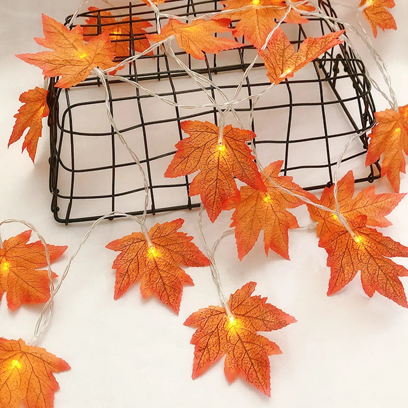 2/3/6M Christmas Decoration Artificial Maple Leaf Leaves LED Light String Lantern Garland Home Party DIY Deco Halloween New Yea - Novo Fusion