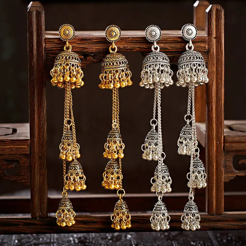 Retro Bollywood Oxidized Women Jhumka Indian Earrings Femmes 2020 Ethnic Gold Silver Color Afghan Bell Long Tassel Drop Earrings Novo Fusion - Chic Essentials for Life's Canvas