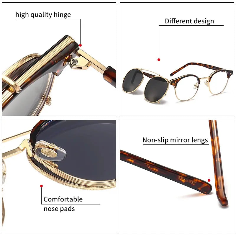 GCV Double Layer Removable Lens Sunglasses The Blu-Ray Glasses Acetate Gothic Retro Steampunk Polarized Men Women Sunglesses - Novo Fusion