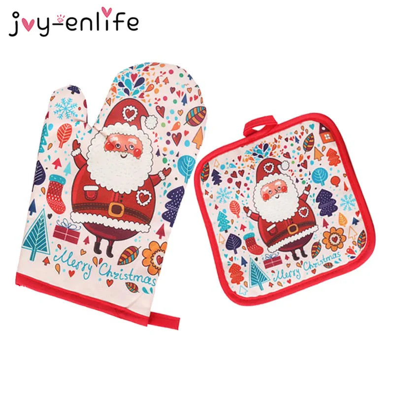 2pcs/set Christmas Baking Anti-Hot Gloves Pad Oven Dining BBQ Kitchen Mat New Year 2024 Natal Xmas Party Decoration Supplies - Novo Fusion