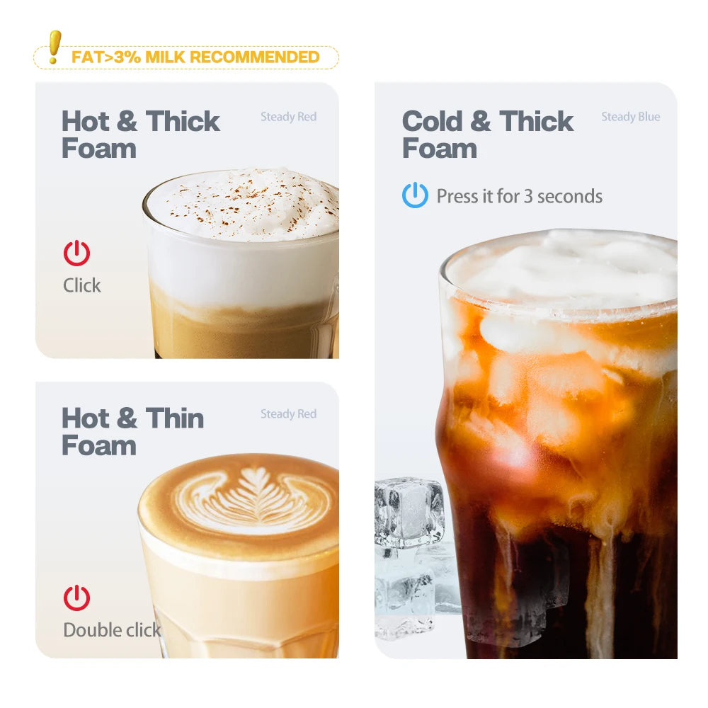 HiBREW Milk Frother Frothing Foamer Chocolate Mixer Cold/Hot Latte Cappuccino fully automatic Milk Warmer Cool Touch M1A - Novo Fusion