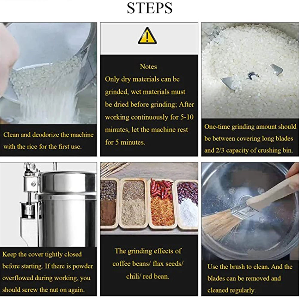 800G Spice Grinder Grain Herb Spices Mill Coffee Grinder Machine Swing Type Grains Grinder Medicine Wheat Mixer Dry Food Grinder - Novo Fusion