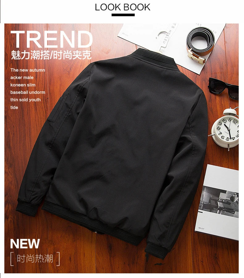 Men Bomber Jacket Thin Slim Long Sleeve baseball Jackets Mens Windbreaker Zipper Windbreaker Jacket Male Outwear Brand Clothing - Novo Fusion
