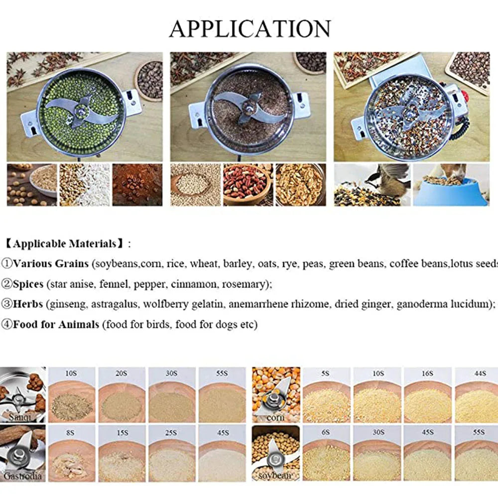 800G Spice Grinder Grain Herb Spices Mill Coffee Grinder Machine Swing Type Grains Grinder Medicine Wheat Mixer Dry Food Grinder - Novo Fusion