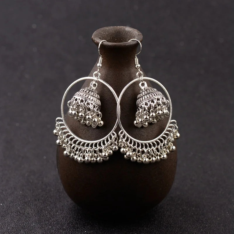 New Big Round Traditional Indian Bell Ladies Drop Earrings Women Gypsy Tassel Dangle Earrings Pakistani Jewelry Jhumka Earrings Novo Fusion - Chic Essentials for Life's Canvas