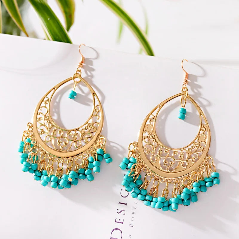 Classic Gold Color Water Drop Carved Flower Dangle Earrings For Women Indian Jewelry Retro Tassel Earrings Jhumka Earrings 2022 Novo Fusion - Chic Essentials for Life's Canvas