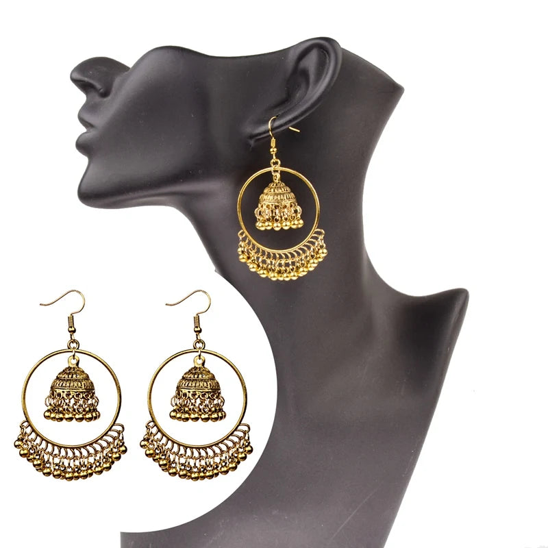 New Big Round Traditional Indian Bell Ladies Drop Earrings Women Gypsy Tassel Dangle Earrings Pakistani Jewelry Jhumka Earrings Novo Fusion - Chic Essentials for Life's Canvas