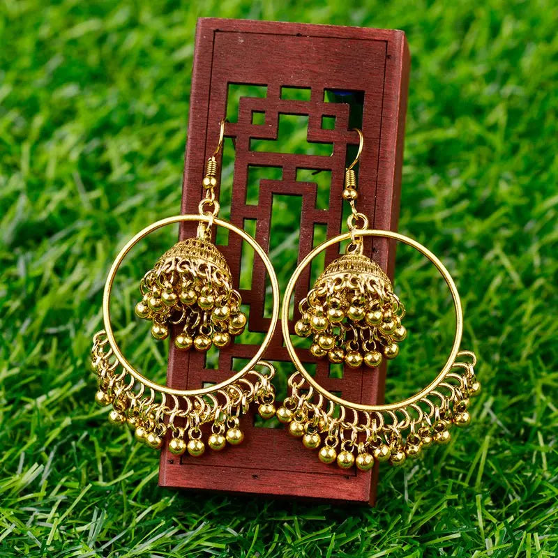 New Big Round Traditional Indian Bell Ladies Drop Earrings Women Gypsy Tassel Dangle Earrings Pakistani Jewelry Jhumka Earrings Novo Fusion - Chic Essentials for Life's Canvas