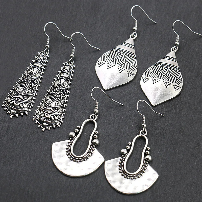 Antique Sliver-Plated Hollow Alloy Geometric Dangle Indian Earrings For Women Gypsy Jewelry Boho Ethnic Leaf Bell Tassel Earring Novo Fusion - Chic Essentials for Life's Canvas