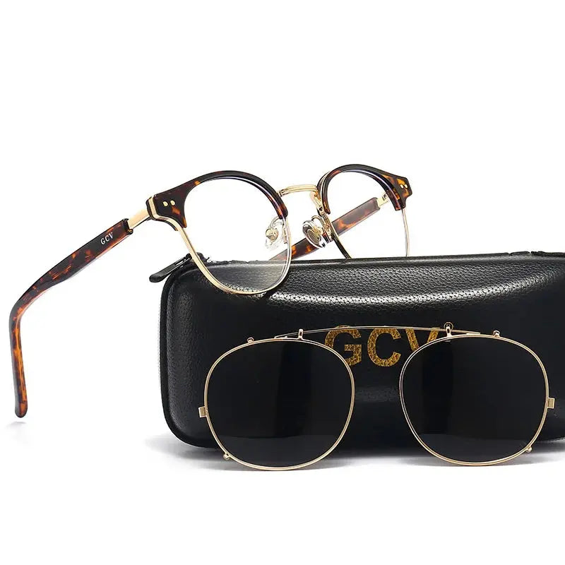 GCV Double Layer Removable Lens Sunglasses The Blu-Ray Glasses Acetate Gothic Retro Steampunk Polarized Men Women Sunglesses - Novo Fusion