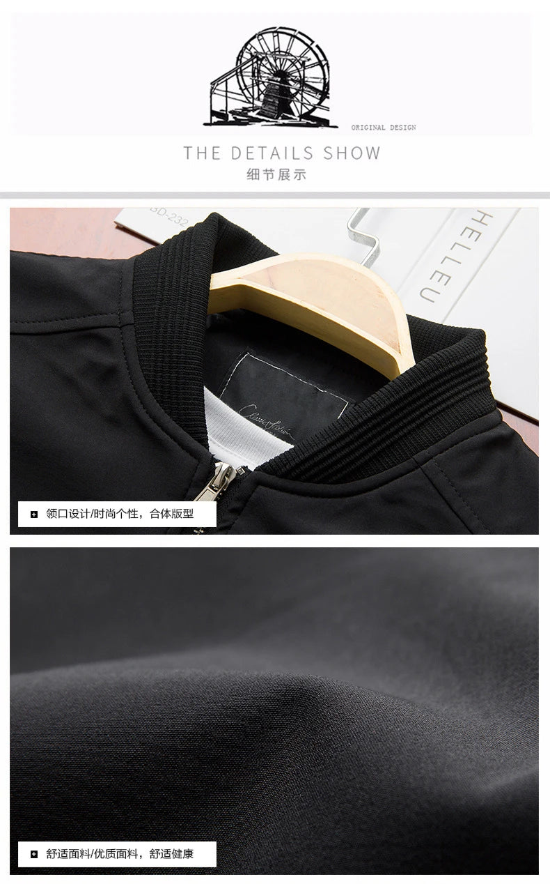 Men Bomber Jacket Thin Slim Long Sleeve baseball Jackets Mens Windbreaker Zipper Windbreaker Jacket Male Outwear Brand Clothing - Novo Fusion