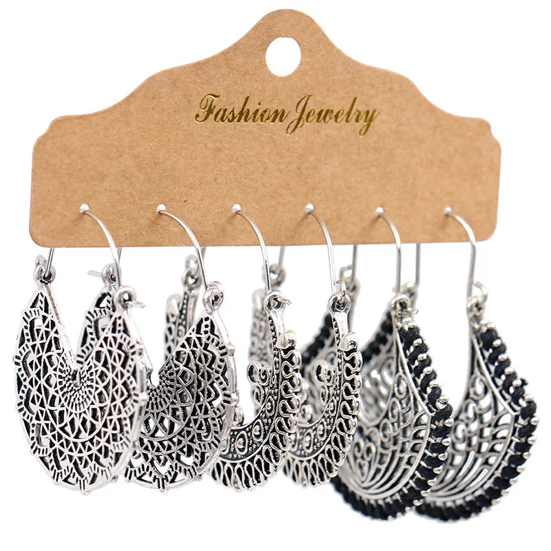 Antique Sliver-Plated Hollow Alloy Geometric Dangle Indian Earrings For Women Gypsy Jewelry Boho Ethnic Leaf Bell Tassel Earring Novo Fusion - Chic Essentials for Life's Canvas
