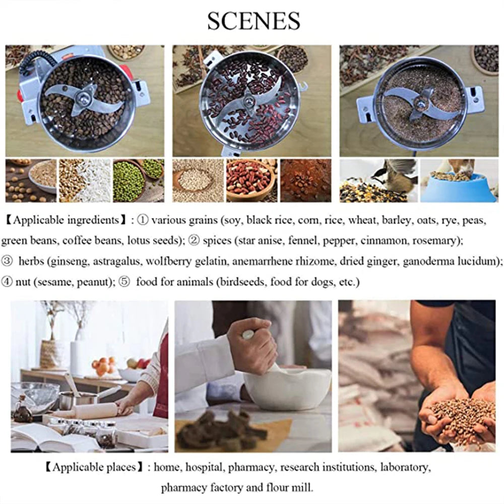 800G Spice Grinder Grain Herb Spices Mill Coffee Grinder Machine Swing Type Grains Grinder Medicine Wheat Mixer Dry Food Grinder - Novo Fusion