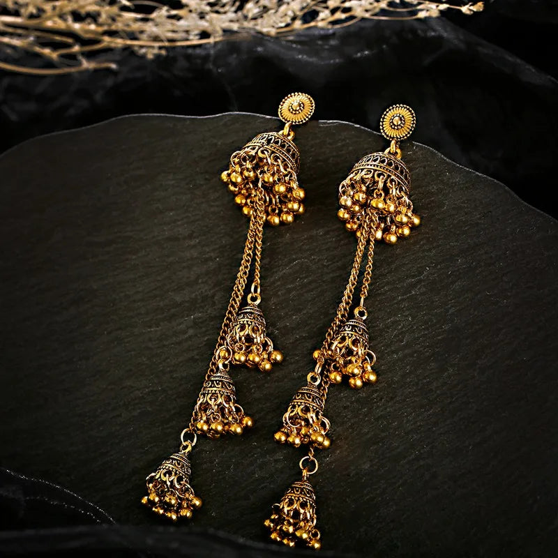 Retro Bollywood Oxidized Women Jhumka Indian Earrings Femmes 2020 Ethnic Gold Silver Color Afghan Bell Long Tassel Drop Earrings Novo Fusion - Chic Essentials for Life's Canvas