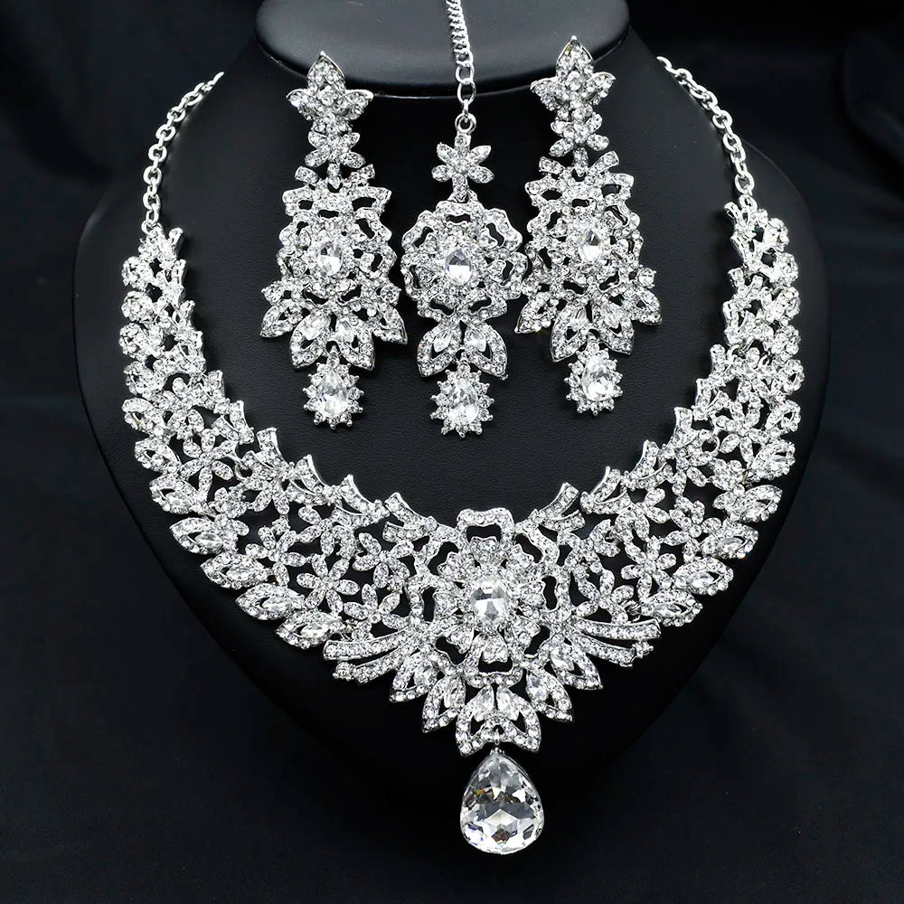 C30 Wedding Forehead Chain Necklace Earrings Set Dubai Jewelery Set Gifts for Women Indian African Bridal Hair Accessories Novo Fusion - Chic Essentials for Life's Canvas