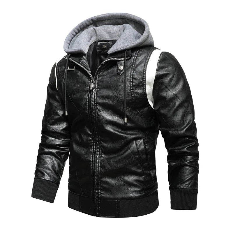 Autumn Winter Bomber Leather Jacket Men Scorpion Embroidery Hooded Jacket PU Leather Motorcycle Mens Ryan Gosling Drive Jacket - Novo Fusion