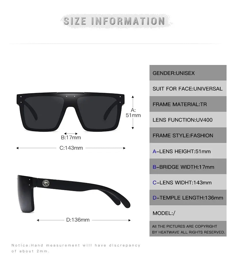 NEW High quality luxury Heat Wave brand Polarized sunglasses square Conjoined lens Women men sun glasses UV400 - Novo Fusion
