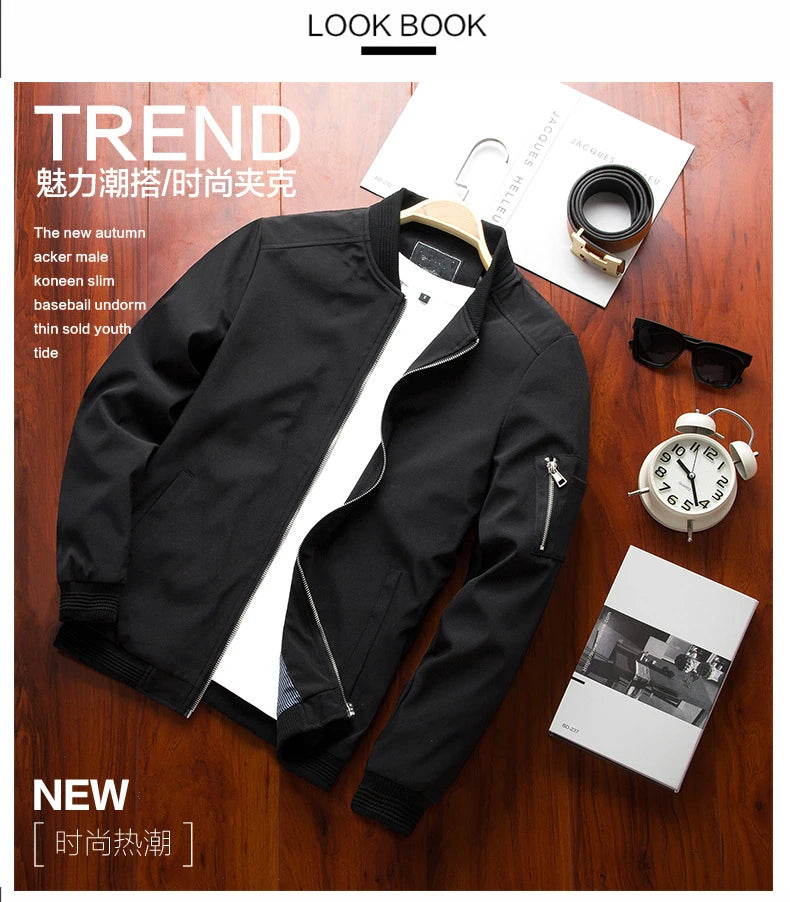 Men Bomber Jacket Thin Slim Long Sleeve baseball Jackets Mens Windbreaker Zipper Windbreaker Jacket Male Outwear Brand Clothing - Novo Fusion