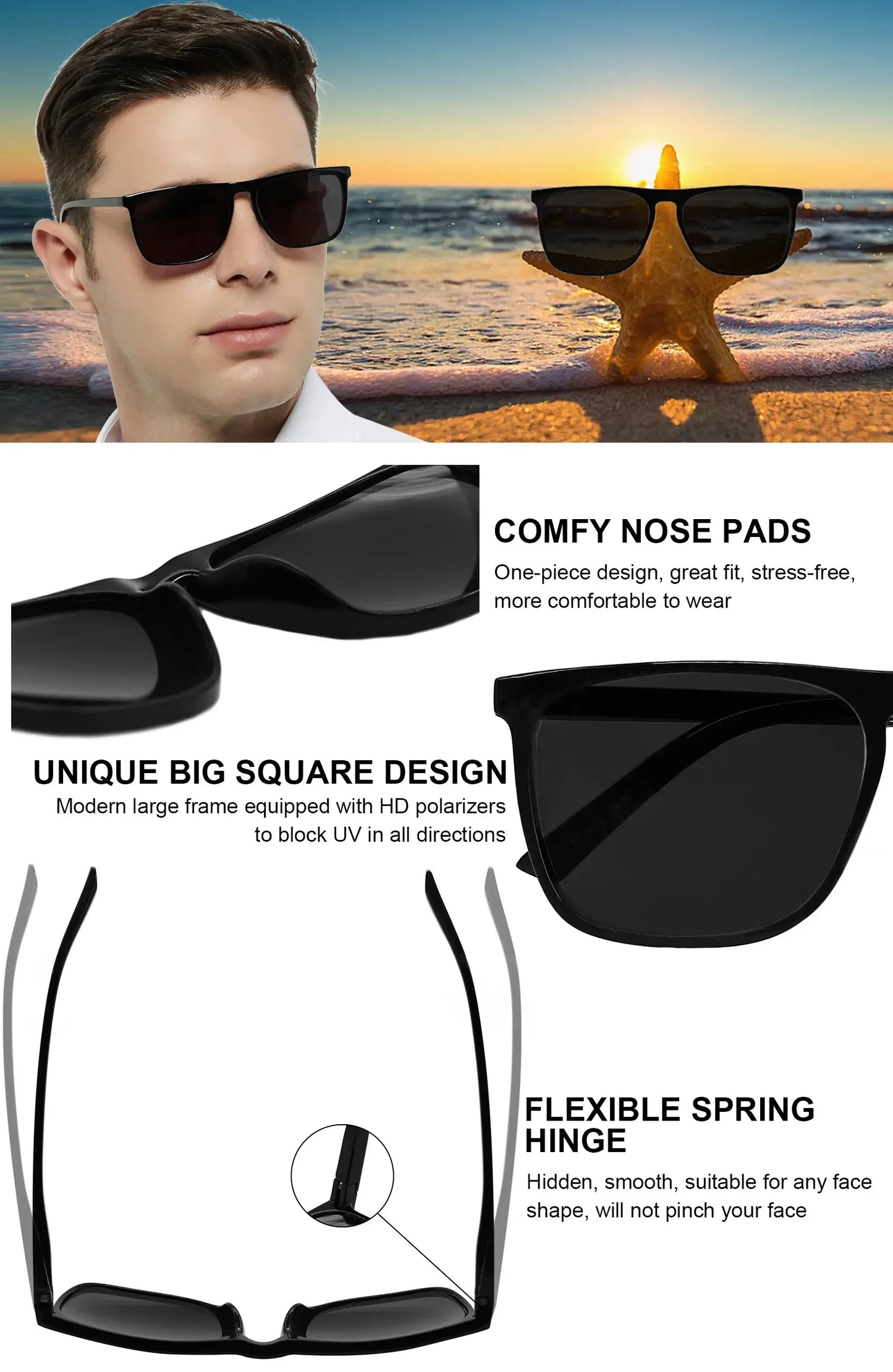 Mens Sunglasses Polarized Brand Designer Luxury Anti-glare Car Glasses Fashion Square Male Sun glasses Black Shades Goggle UV400 - Novo Fusion