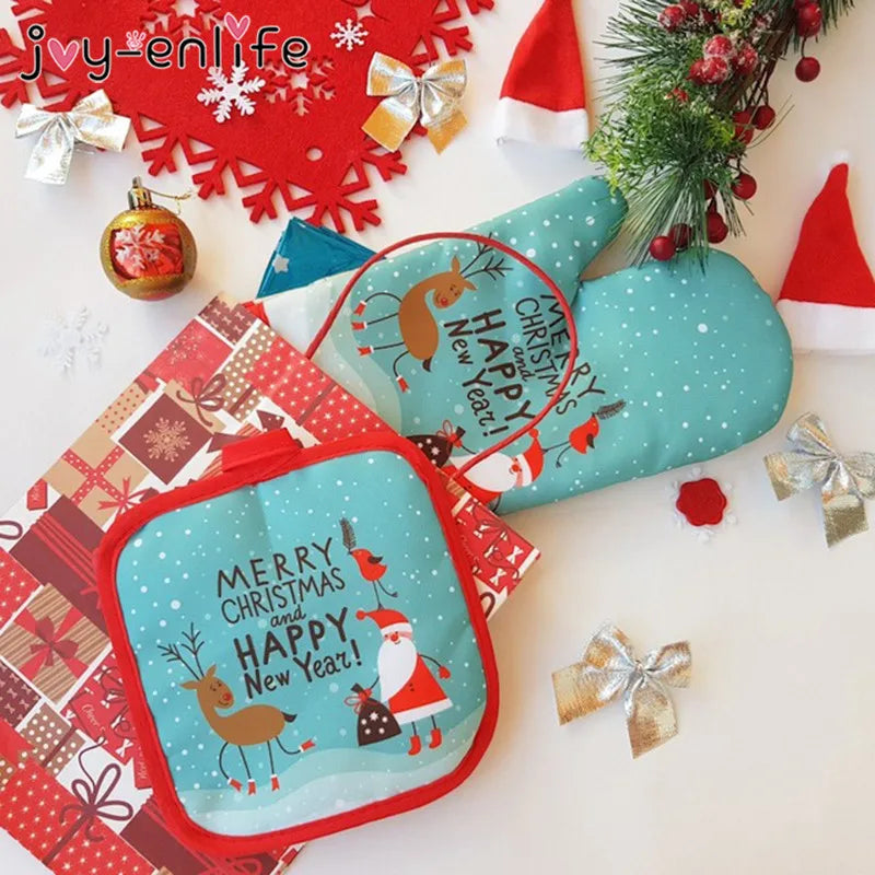 2pcs/set Christmas Baking Anti-Hot Gloves Pad Oven Dining BBQ Kitchen Mat New Year 2024 Natal Xmas Party Decoration Supplies - Novo Fusion