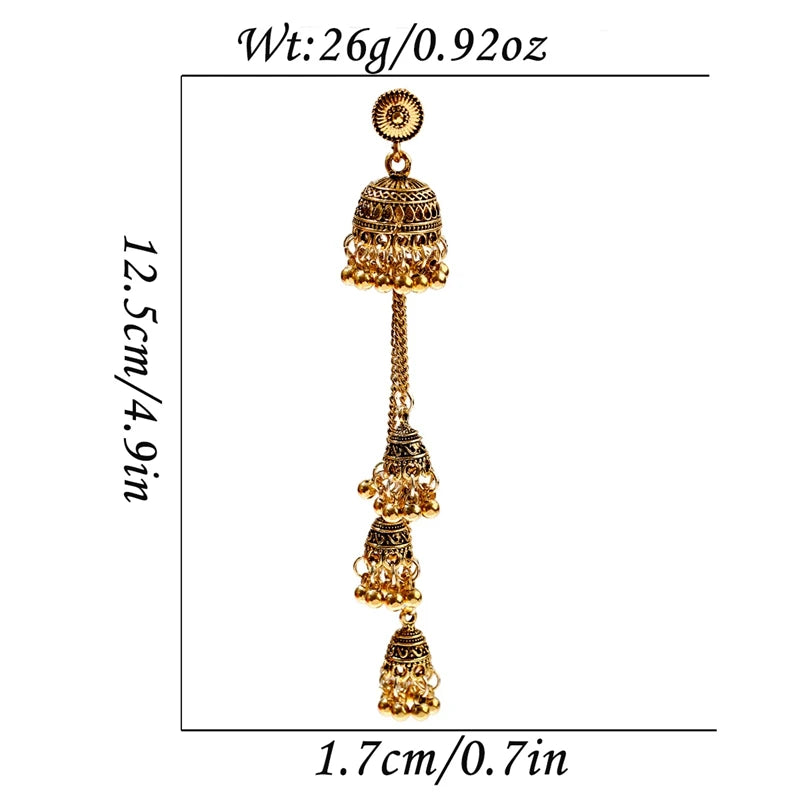 Retro Bollywood Oxidized Women Jhumka Indian Earrings Femmes 2020 Ethnic Gold Silver Color Afghan Bell Long Tassel Drop Earrings Novo Fusion - Chic Essentials for Life's Canvas