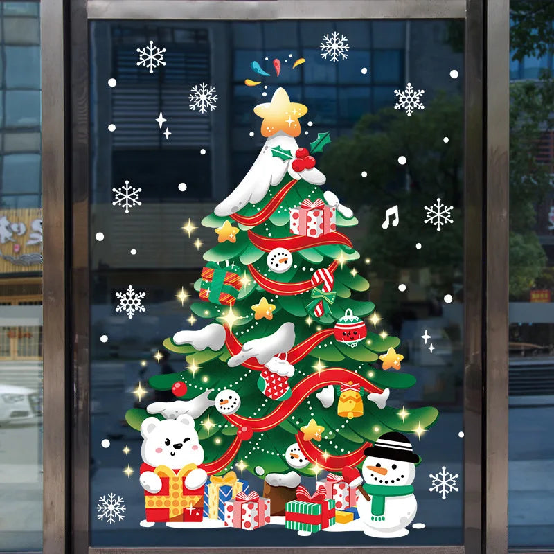 Christmas Window Stickers Santa Claus Snowflake DIY Wall Decal 2023 Christmas Decorations For Home New Year Ornaments Gift 2024 - Novo Fusion