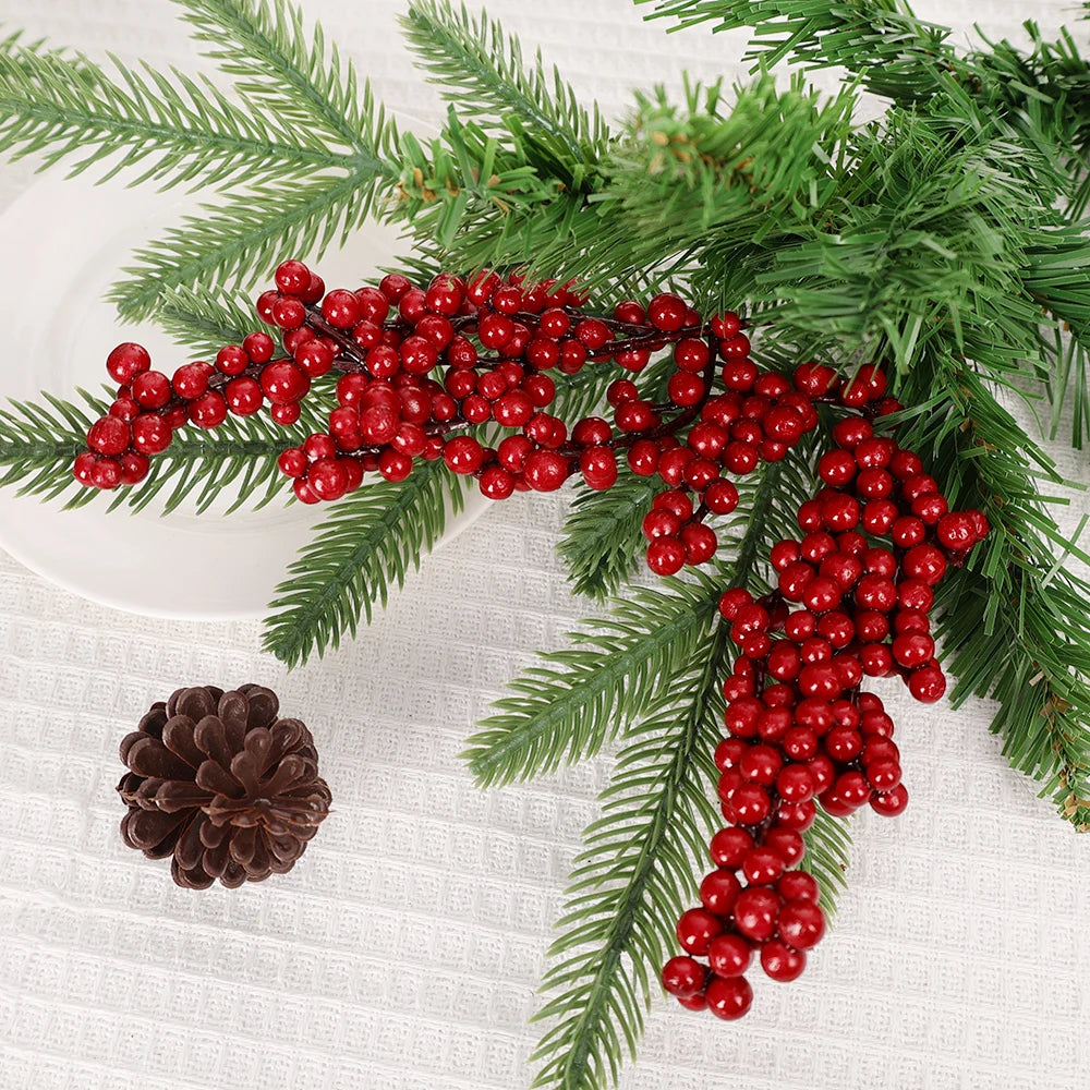 Artificial Red Berry Flowers Bouquet Fake Plant for Home Vase Decor Xmas Tree Ornaments New Year 2024 Party Christmas Decoration - Novo Fusion