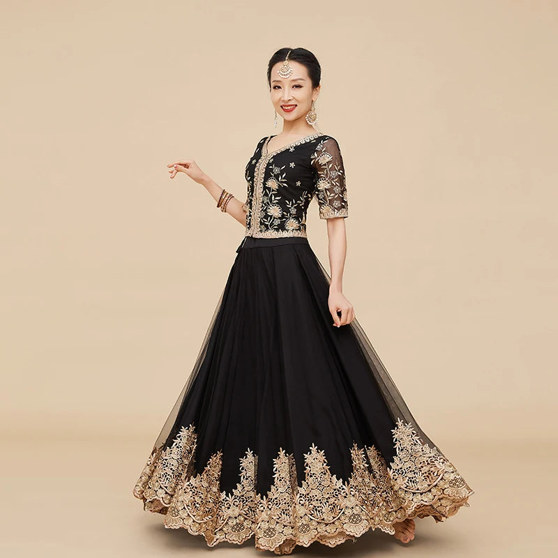 Yiman Exotic Indian Dance Gown Women's Dance Gown Temperament Wrapped Waist Show Thin Sari Top Large Swing Skirt Three Piece Set Novo Fusion - Chic Essentials for Life's Canvas