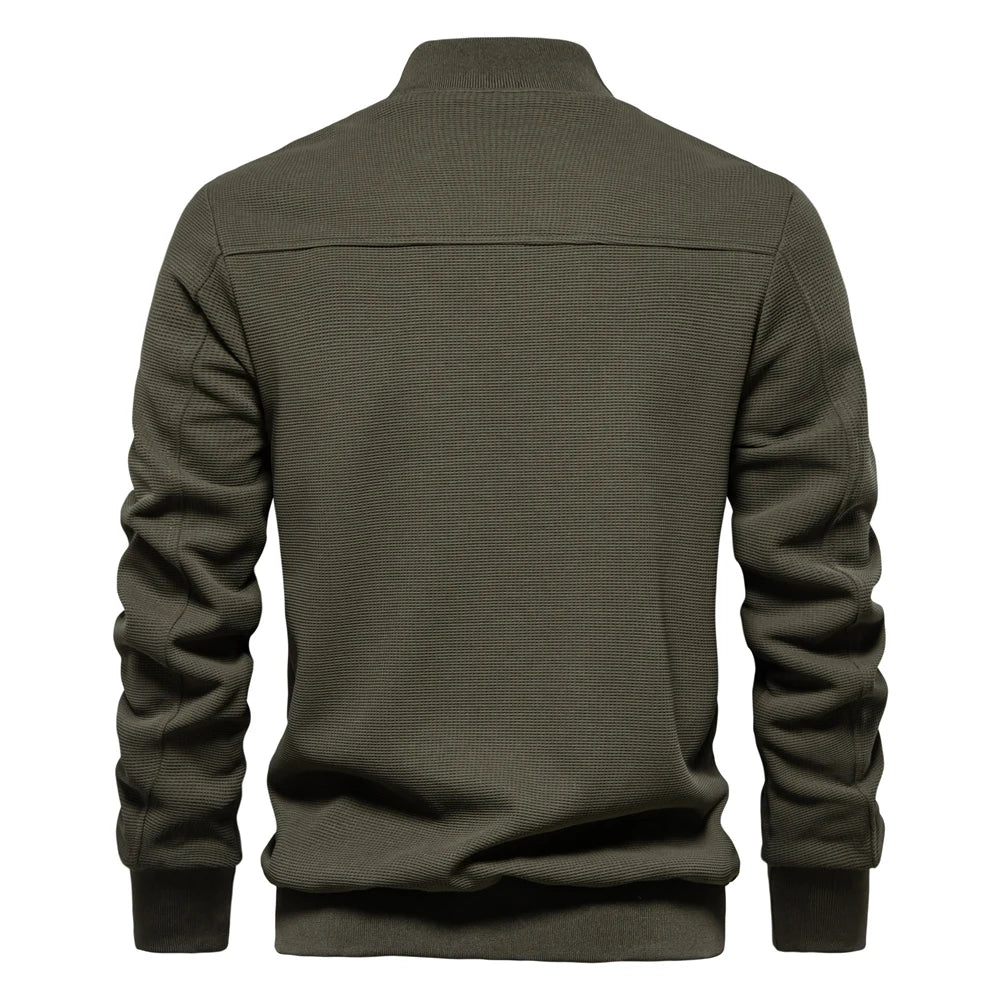 AIOPESON Mens Waffle Fleece Lined Bomber Jacket Autumn Winter Warm Casual Zipper Pocket Outwear Jackets and Coats for Men - Novo Fusion