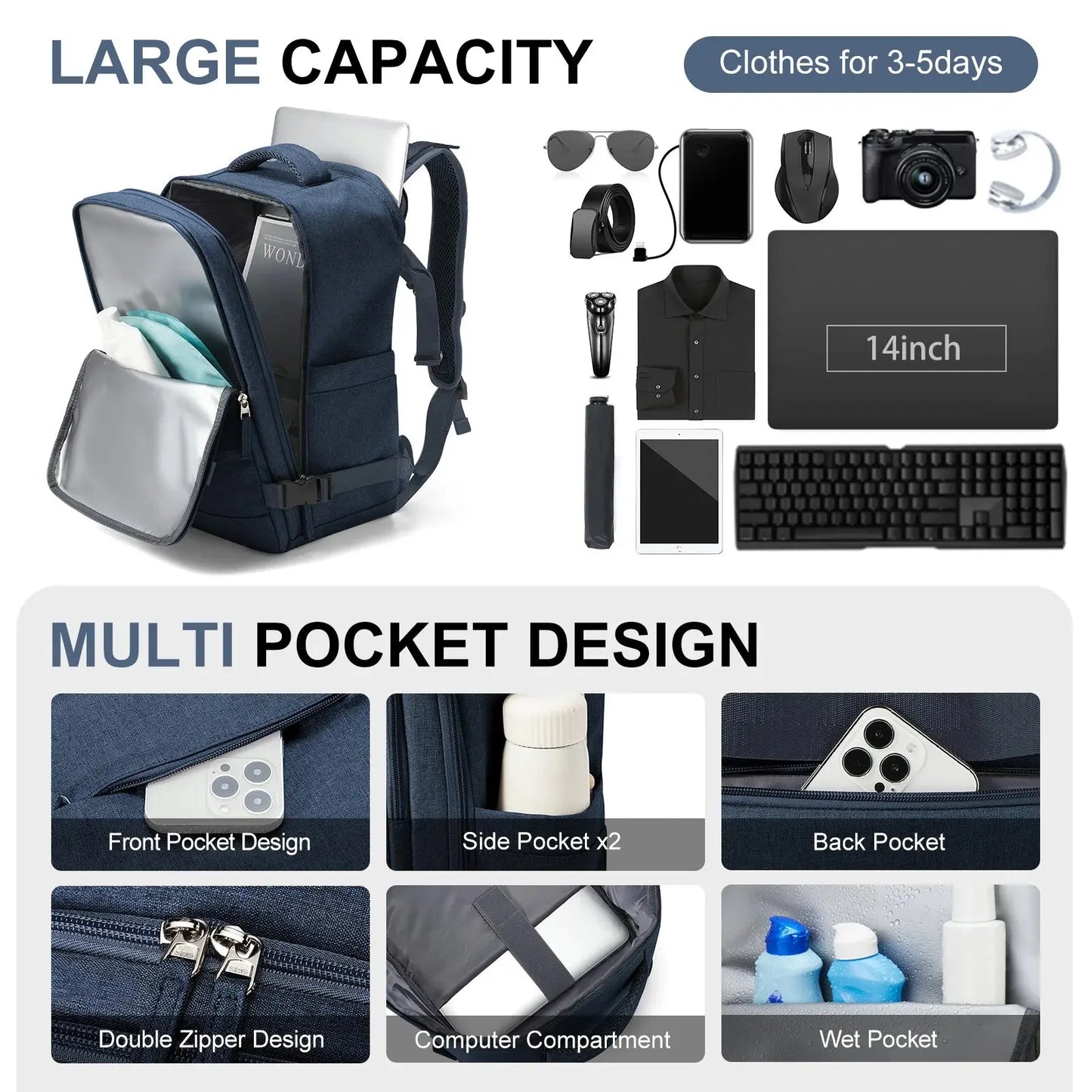 Travel Backpack Short Distance Airplane Ryanair Cabin Bag 40x20x25 Backpack Women Men leisure School Laptop Bag Carry on Luggage - Novo Fusion